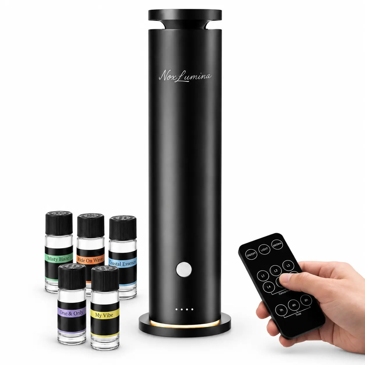 Waterless Diffuser, Cold Air Scent Diffuser with 5×20mL Hotel Scent Essential Oils, 6 Scent Levels & 4 Timer Modes, Quiet Essential Oil Diffuser for Home, Office & Hotel, Portable Fragrance Diffuser Covering 1500 Sq Ft