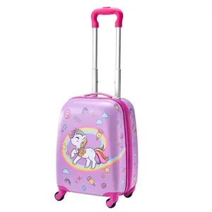 Kids 5-Piece Hardside Carry-On Luggage Set 18in 4-Wheel PVC Durable Expanding Suitcase with Backpack and U-Shape Pillow Airline-Approved for School Use