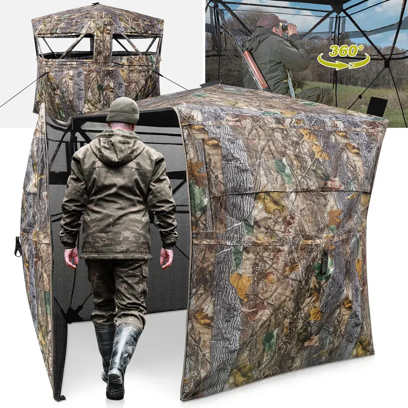 Hunting Blind 270°/360° See Through Ground Blinds with Silent Windows Carry Bag, Two Size Option Portable Hunting Tent for Deer Duck Turkey