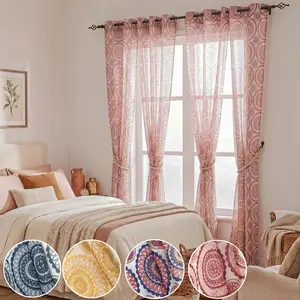 4 PANELS 34"x84" Prtined Doli Light Sheer Grommets Curtains.Beautiful Window Drapes for Home Bedroom and Living Room Decoration MP 1 2