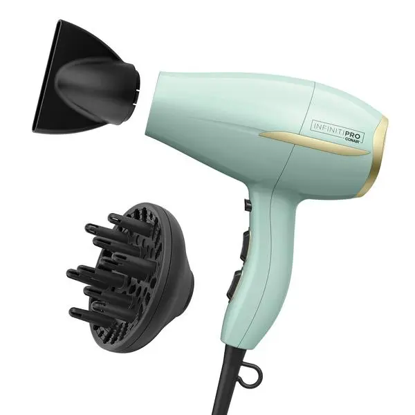 INFINITIPRO by CONAIR Heat Protect Hair Dryer with Diffuser Blow Dryer with Advanced Heat Protection Helps Minimize Overdried Hair