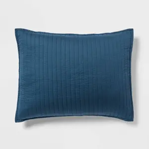 Standard Washed Cotton Sateen Quilt Sham Indigo - Threshold: 250 Thread Count, OEKO-TEX Certified, Machine Washable
