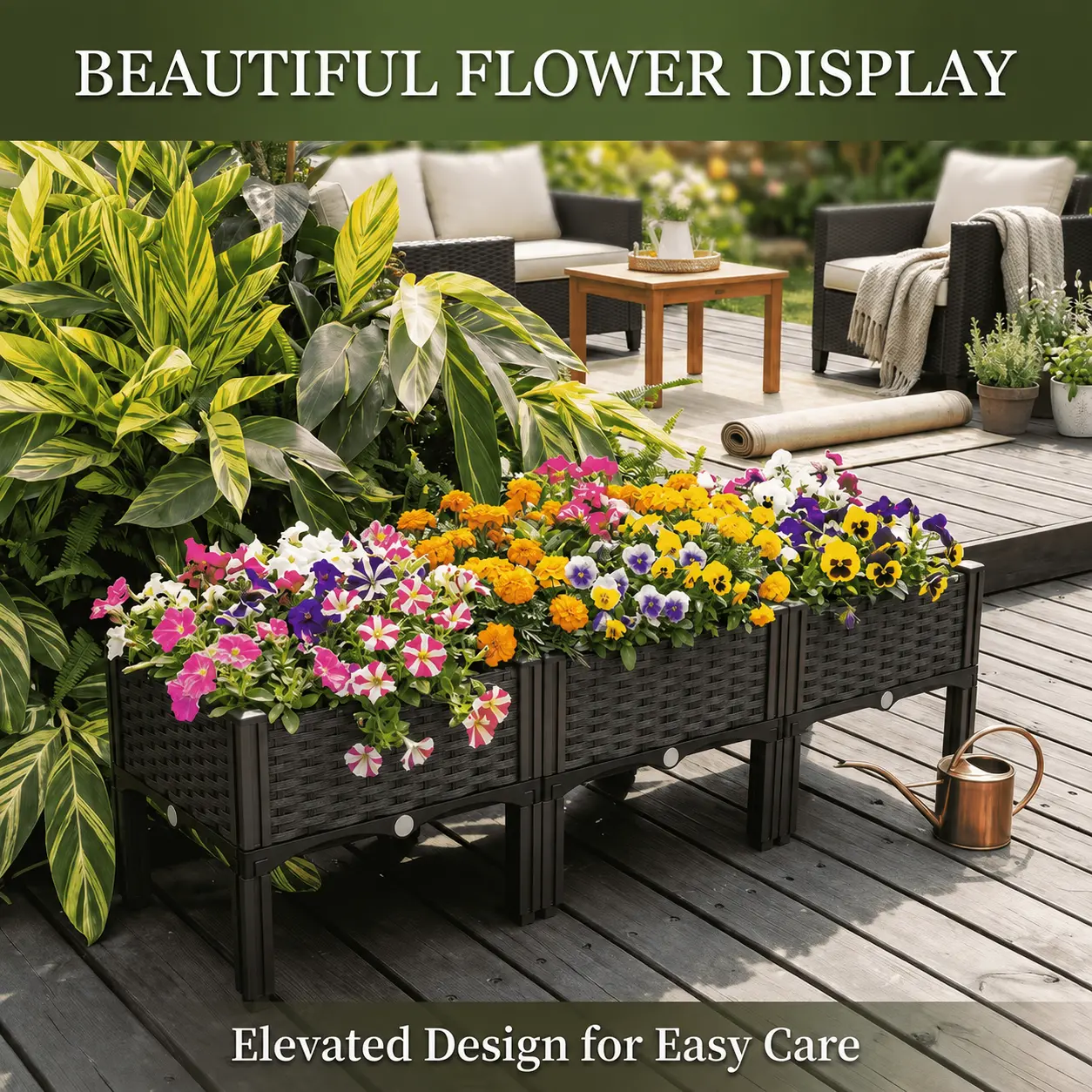 1/2/3-piece elevated planting box set with legs, raised plastic flower pots for outdoor plants, vegetables, and herbs, elevated garden bed, outdoor planting boxes