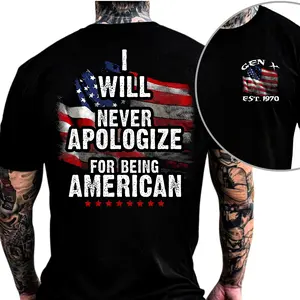[Kingzlia] Gen X Custom Shirt, I Will Never Apologize For Being American, Generation X Custom Year Badass Generation T-shirt, Gen X Custom Shirt - 100% Cotton Top Unisex Comfort Womenswear, Custom Year Of Birth Shirt Printed Tshirt