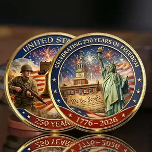 1PC America 250 Anniversary Commemorative Coin Alloy 3D Relief Design Landmark Statue Theme City - American Independence Commemorative Coin 1776–2026 | USA Semiquincentennial Medal Coin | 250th Anniversary American Collectible
