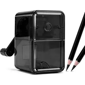 Manual Pencil Sharpener, Auto-in Hand Crank Pencil, for 6.9-8 mm Pencils and Colored Pencils with 3 Levels of Pencil Sharpness for , Students, Classroom,  and Office (Black)