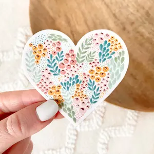 Floral Heart Waterproof Vinyl Sticker, 3x3"