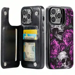 Purple rose and skull pattern, made of durable TPU, including card slot, and providing various functional functions, suitable for bank and transportation cards, suitable for iPhone 17 16 15 14 13 12, Samsung and other series models