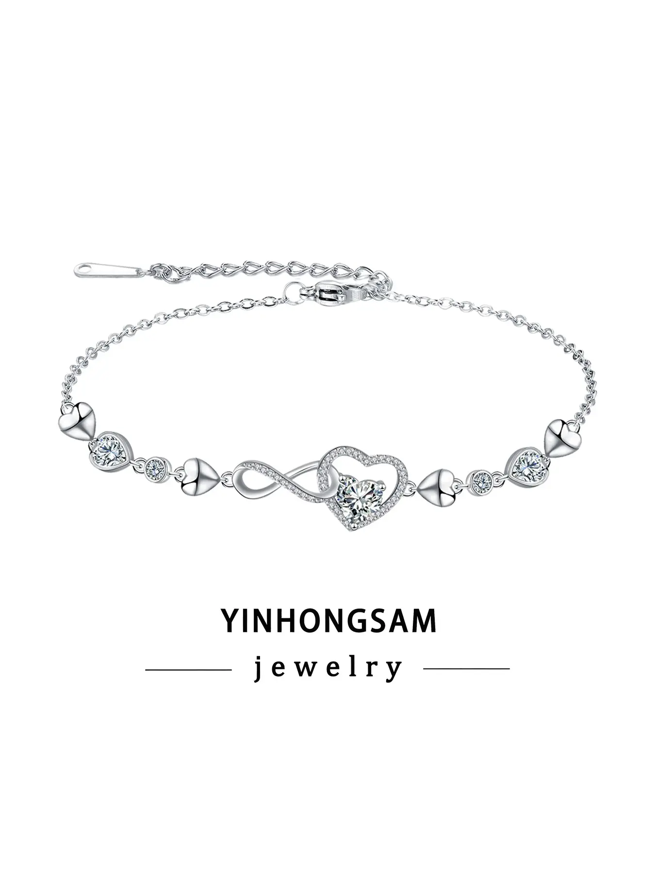 Infinity Endless Love Heart Charm Bracelets for Women, 18k White Gold Plated Link Bracelet, Birthday Anniversary Jewelry Gift for Mom Women Wife Her Friends