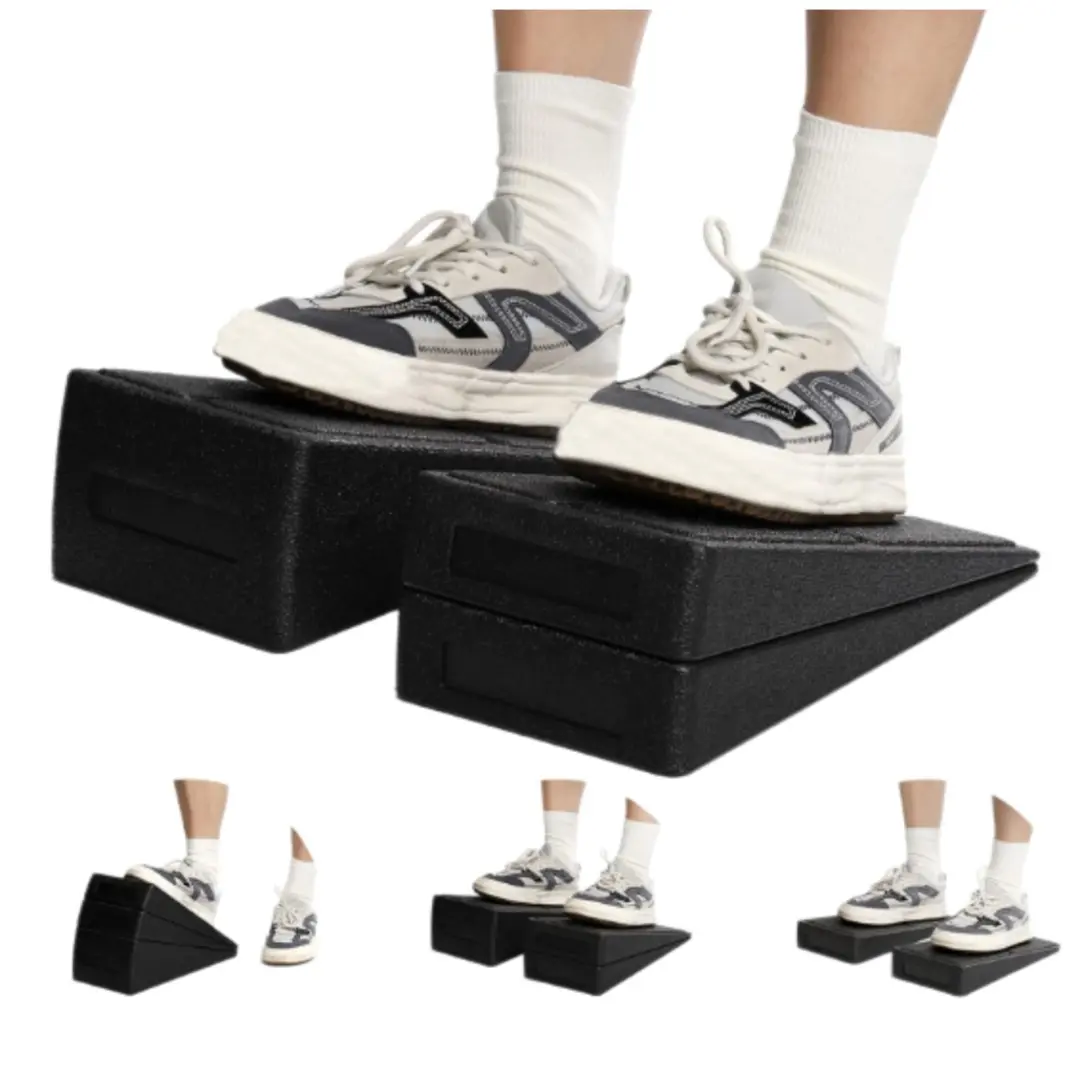 3pc calf stretching incline board set, 5-position adjustable foot stretching incline board, non-slip foam squat wedge mat, suitable for home workouts.