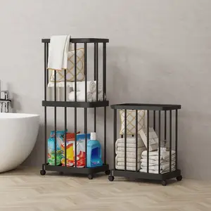 Multi-Layer Storage Basket, Portable Laundry Hamper, Home Organizer Rack, Large Capacity Bathroom Holder, Gym Equipment & Yoga Mat Storage, Rectangular Rolling Hamper