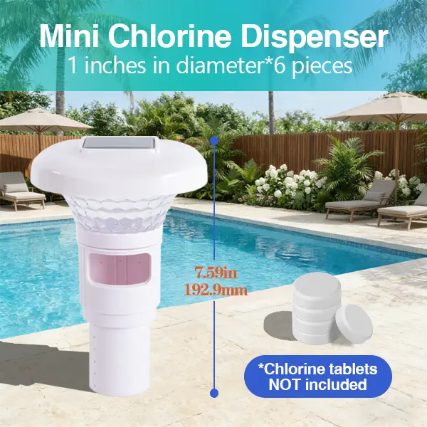 Solar Floating Pool Chlorine Dispenser, Hexagon LED Light Model with Adjustable Flow Rate, Holds 6 x 1-Inch Chlorine Tablets, Weather-Resistant for Swimming Pools, Spas sohochic