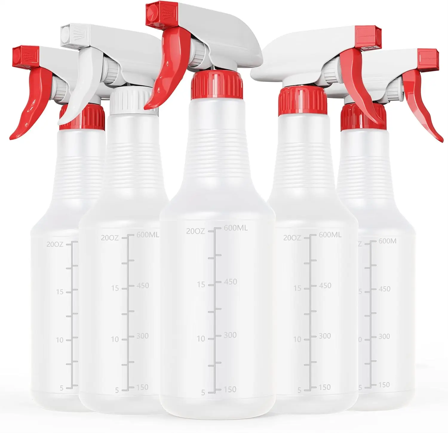 HDPE Plastic Spray Bottles (5-Pack, 24 Oz) - Commercial Stainless-Synthetic HDPE Bottle Set, Leakproof Resealable, Measurable, Adjustable Mist/Stream Nozzle, Ergonomic Trigger, Shatter-Avoiding, Chemical-Resistant for Household Use