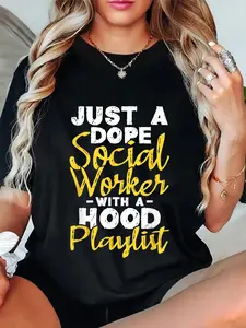 100% Cotton Unisex Just A Social Worker With A Hood Playlist - Caseworker Round Neck Short Sleeve T-Shirt Women's Men Graphic Tee