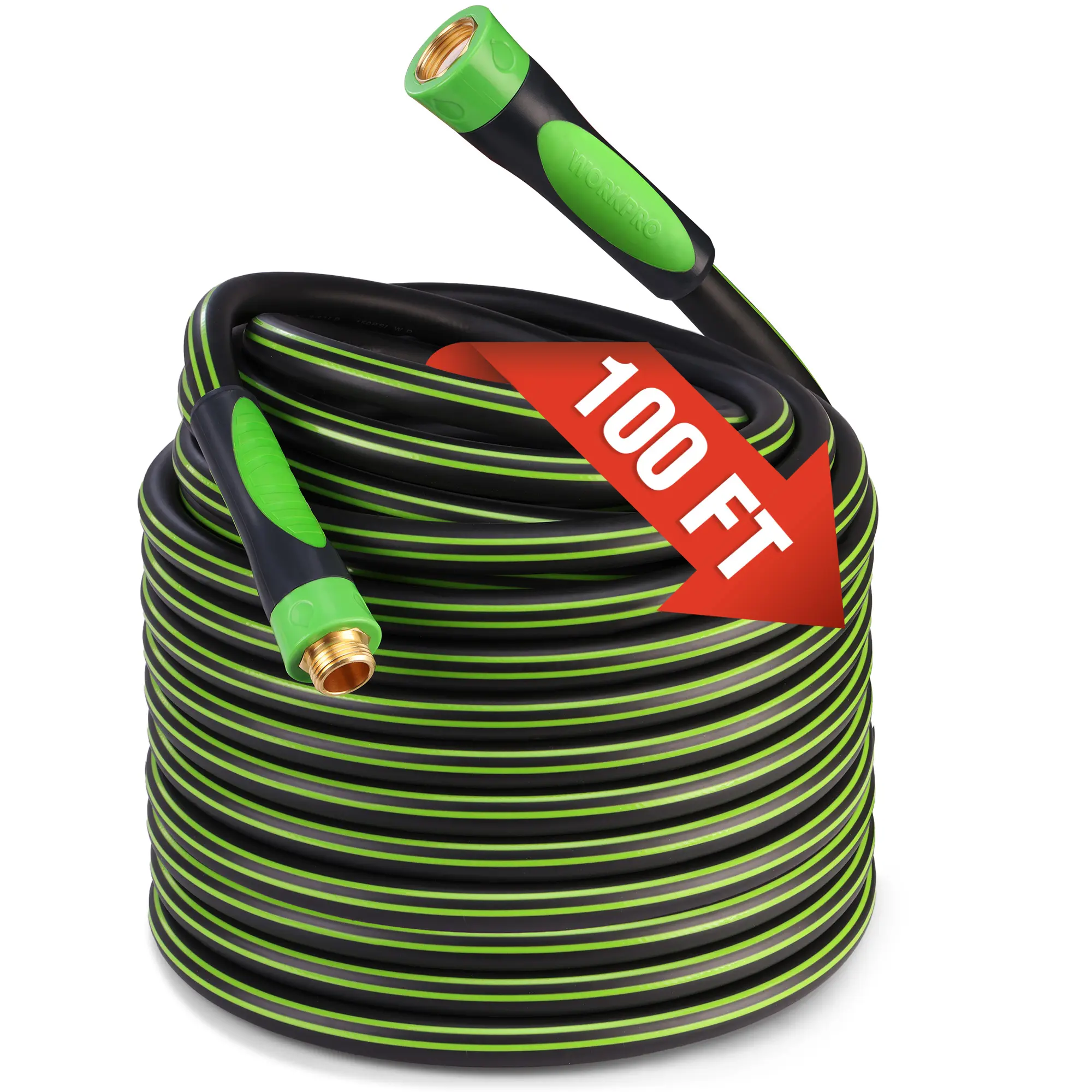 #summersale WORKPRO Hybrid Garden Hose 5/8 in.x 100ft, Water Hose Heavy Duty, Flexible, Lightweight Hybrid Rubber Hose with Rotary Handle, 3/4" Solid Brass Fittings, Outdoor Watering Hose for Lawn, Garden & Yard