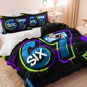 2/3Pcs Urban Graffiti-67 Print Bedding Set, Neon Spray-Paint Style, Hip-Hop Street-Style Bedding Set (Includes Pillowcases, Filling Not Included), Soft Microfiber Fabric, Perfect For Teens And Gamers' Bedrooms