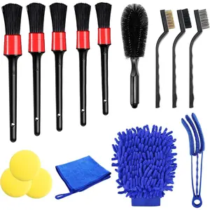 15 Pieces Cleaning Brush Car, Cleaning Brushes Car and Microfibre Cloths for Tyres and Car Window, Car Cleaning Set for Indoor and Outdoor Car Care