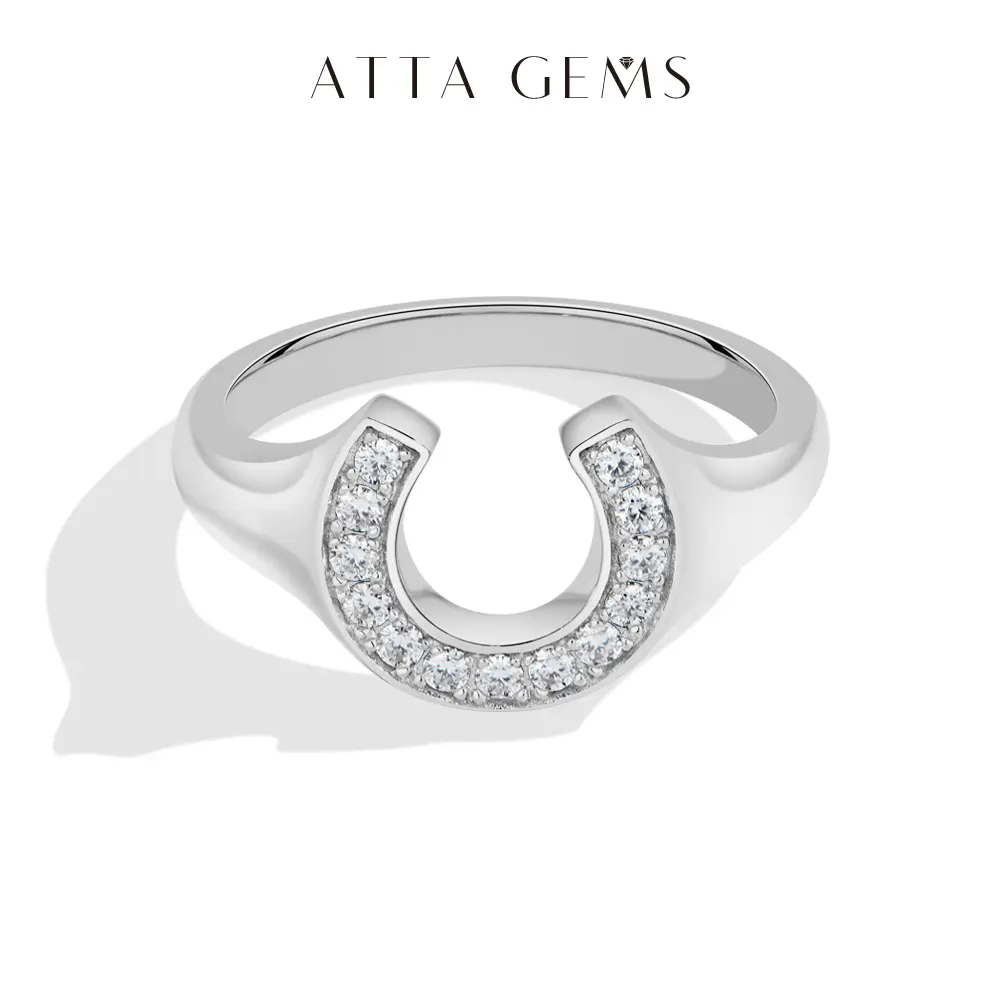 ATTAGEMS Horseshoe Shape Design 1.5mm Round Cut Lab-Created Moissanite Ring Unisex 925 Sterling Silver Ring Party Birthday Anniversary Engagement Fine Jewelry New Year Gift R361 summerwins,summerwins