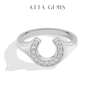 ATTAGEMS Horseshoe Shape Design 1.5mm Round Cut Lab-Created Moissanite Ring Unisex 925 Sterling Silver Ring Party Birthday Anniversary Engagement Fine Jewelry New Year Gift R361