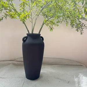 New 1pc Elegant Black Ceramic Vase - Handcrafted Terracotta Modern Farmhouse Decor Boho Chic Style Perfect for Living Room Bookshelf Restaurant & Coffee Table A Stylish Green Plant Alternative Round Ornaments