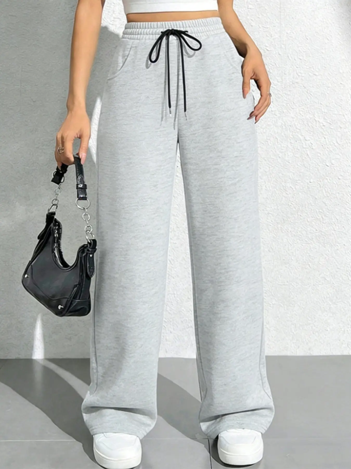 Unisex Drawstring Straight-Leg Loose Fit Casual Pants, Belted Pocket Design, Perfect for Summer & Spring, Daily Wear, School Essentials