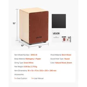 VEVOR Cajon Box Drum Wooden Birchwood Compact Percussion Instrument with Snare Wires