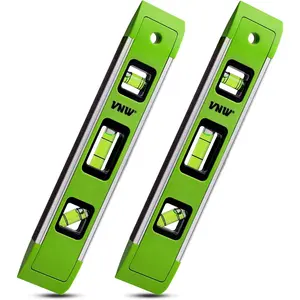 9 Inch Torpedo Level, Magnetic Bubble Level with 45°/90°/180° Bubble Vials, Shock Resistant Leveler Tool for Measuring (2)