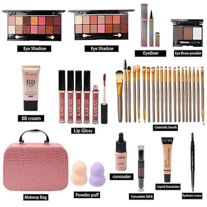 Makeup Kit storage bag Colors Eyeshadow Palette Liquid Foundation Eyeliner Pencils Contouring Stick Lip Gloss Eyebrow Pencils Makeup Brushes Cosmetic