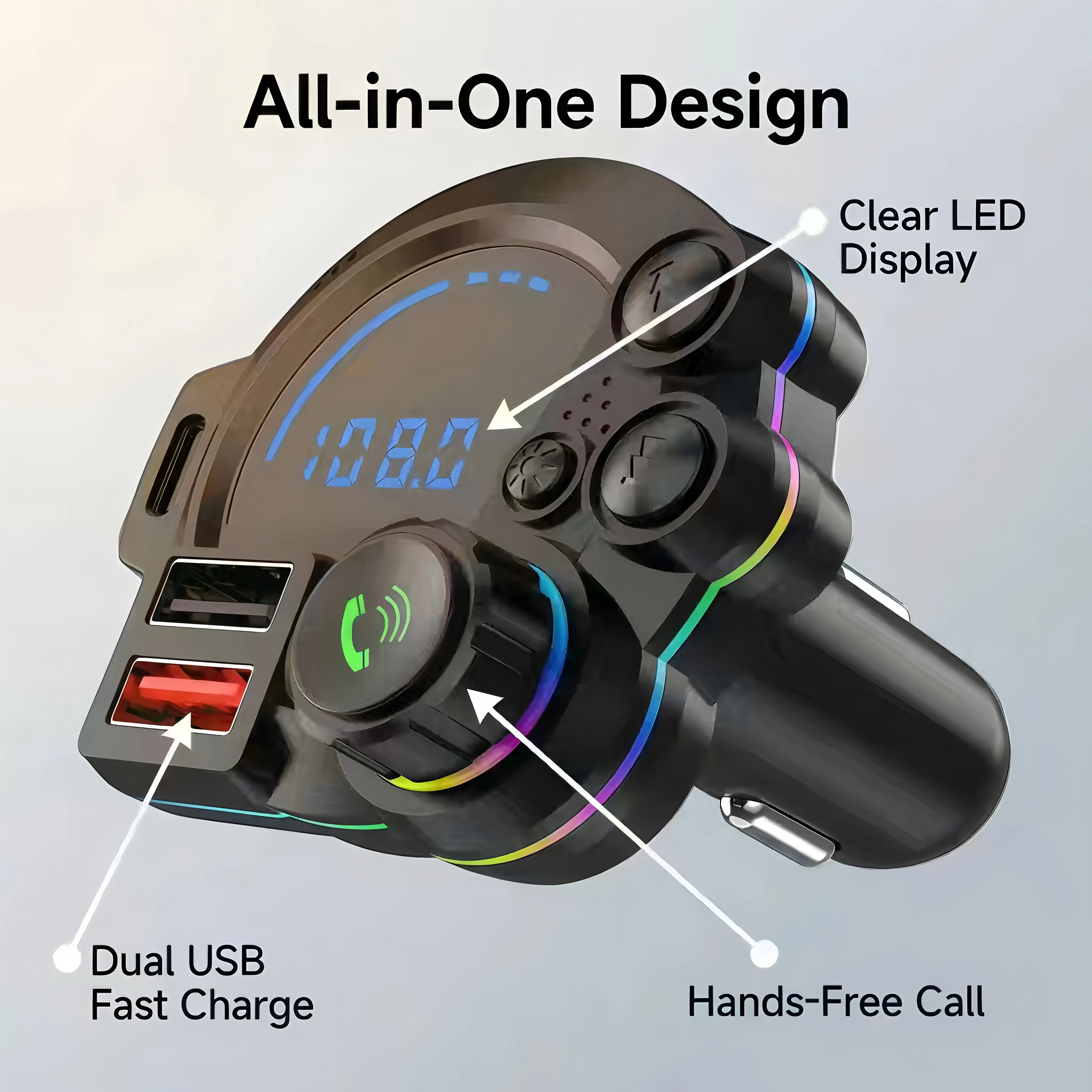 Bluetooth FM Transmitter Hi Fi Lossless Music Player Type C PD 20W Fast Charging Dual USB Ports Wireless Hands Free  Kit LED Display Radio Adapter TF Card MP3 Playback Universal Compatibility Road Trip Essentials  Accessories Gift for Men Father