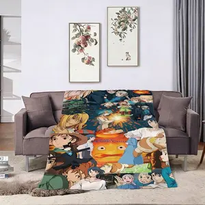 Howls Moving Castle Digital Print Flannel Blanket, Warm Soft Plush Throw for Sofa Bed Couch, Home Comfort Lightweight Travel Camping