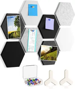 MaxGear 8-Piece Lightweight Geometric Hexagon Felt Cork Board Tile Set, Self-Adhesive DIY Bulletin Pin Board with Box for Home Office Wall Decor