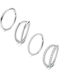 4PCS 18G Nose Rings Hoops, Steel Earrings Tragus Septum Piercing CZ Clicker Ring, Hinged Segment Conch Lip Cartilage Double Hoops 8mm 10mm For Women Men High Quality Jewelry