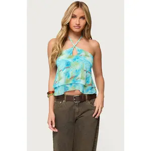 Edikted Women's Dragon Lily Layered Mesh Halter Top