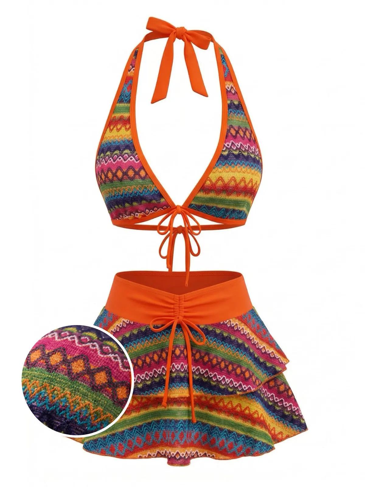 Rainbow Orange 1980s Boho Irregular Bikini Set & Cover-Up Rainbow Orange 1980s Boho Irregular Bikini Set & Cover-Up