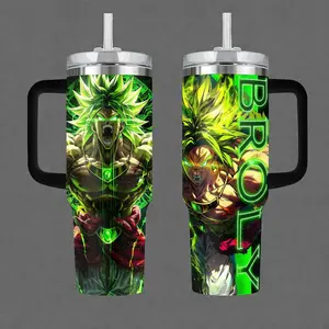 Broly Anime 40oz Tumbler, Dragon Inspired Travel Mug with Handle and Straw, Insulated Stainless Steel Cup, Gift for Anime Fans