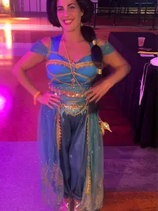 7pc Size Large Women's Princess Jasmine Harem Blue Gold Costume Halloween
