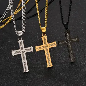 I can do all things English tri-color cross hip-hop titanium steel pendant men necklace jewelry