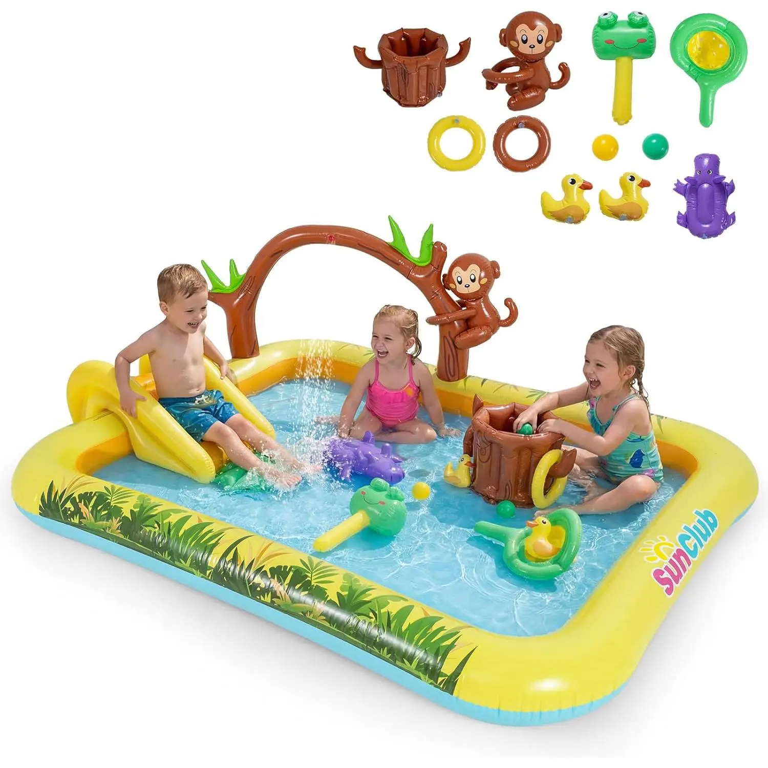 Costzon Inflatable Swimming Pool Ball Pit Play Center for Toddlers Ages 2+, Durable PVC Construction with Water Slide, Sprayer, Outdoor Kids Play Equipment, Year-Round Fun, Pump Not Included, Mother’s Day Gift, Kids Outdoor Play, Outdoor Play Sets