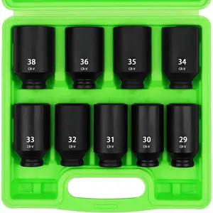 9PCS 1/2" Metric Impact Socket Set, Spindle Axle Nut Impact Socket,29mm-38mm,CR-V