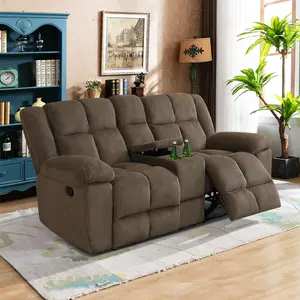 Brown Stripe Fabric Living Room Recliner Intelligent Loveseat with Adjustable Seating and Storage Console for Comfortable Seating