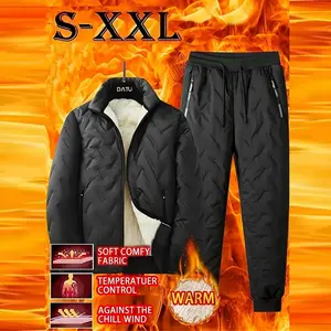 2-Piece Men's Warm Fleece Jacket and Pants Set - Cold-Resistant Winter Hiking Gear, Fleece Lining, Full-Zip Jacket with Stand Collar, Machine-Washable Ski and Outdoor Activity Snow Pants (Non-Stretch)