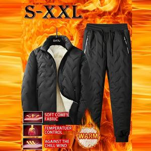 2-Piece Men's Warm Fleece Jacket and Pants Set - Cold-Resistant Winter Hiking Gear, Fleece Lining, Full-Zip Jacket with Stand Collar, Machine-Washable Ski and Outdoor Activity Snow Pants (Non-Stretch)