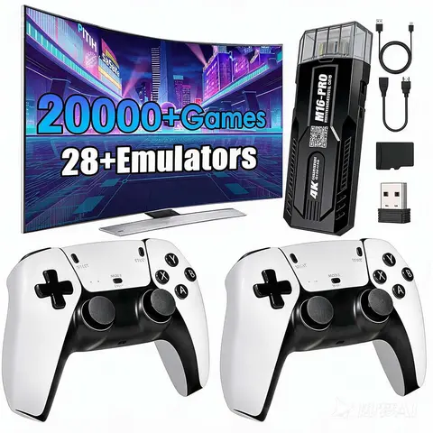 Retro High Capacity Home Games Console Stick - 2 Wireless Controllers, 28+ Emulators, N64/PSP/PSX Download Support, HD Output, Built-in Games, Portable Gadget, Unique Gift for Men, Father's Day Present, High Capacity Home Games Consoles