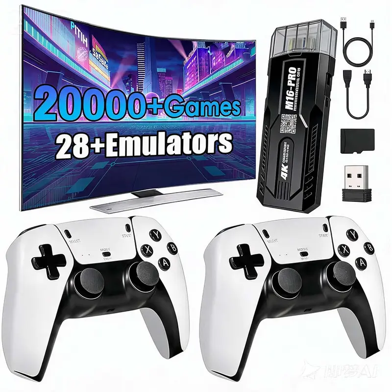 Retro High Capacity Home Games Console Stick - 2 Wireless Controllers, 28+ Emulators, N64/PSP/PSX Download Support, HD Output, Built-in Games, Portable Gadget, Unique Gift for Men, Father's Day Present, High Capacity Home Games Consoles