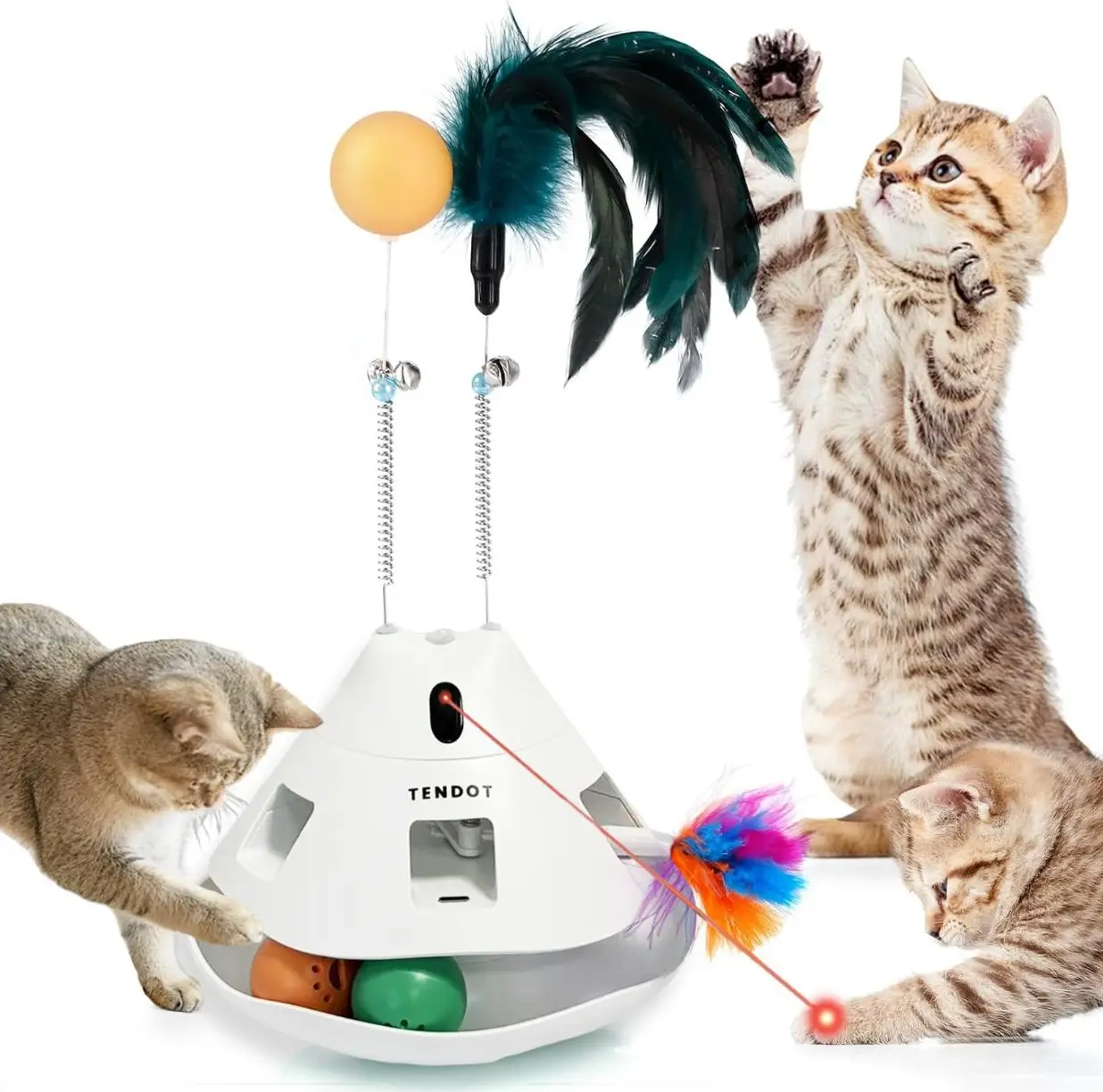 5-in-1 Automatic Cat Toy – Multi-Feature Interactive Play with Feathers, Laser, and Balls to Keep Your Cat Active and Happy!