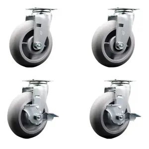 212 MAIN SCC-20S620-TPRBD-2-TLB-2 Swivel Plate Caster Set, Gray - 6x2 in. Thermoplastic Rubber Donut Tread Wheels, Top Brakes, Double Ball Bearing Heat Treated Raceways, For 1,800 lbs Heavy Loads, Commercial Equipment, 4 Units