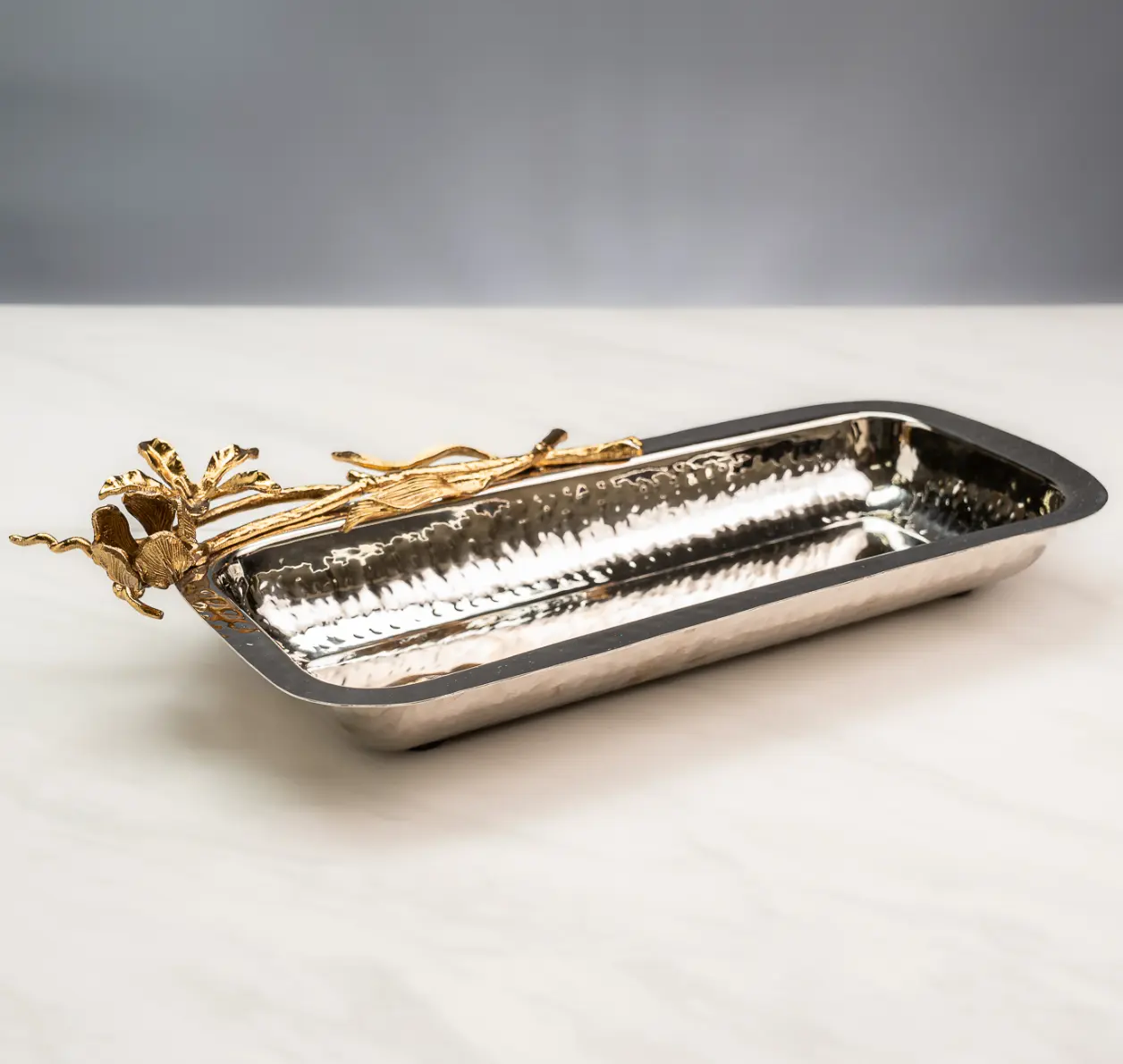 Gold Rectangle Floral Tray