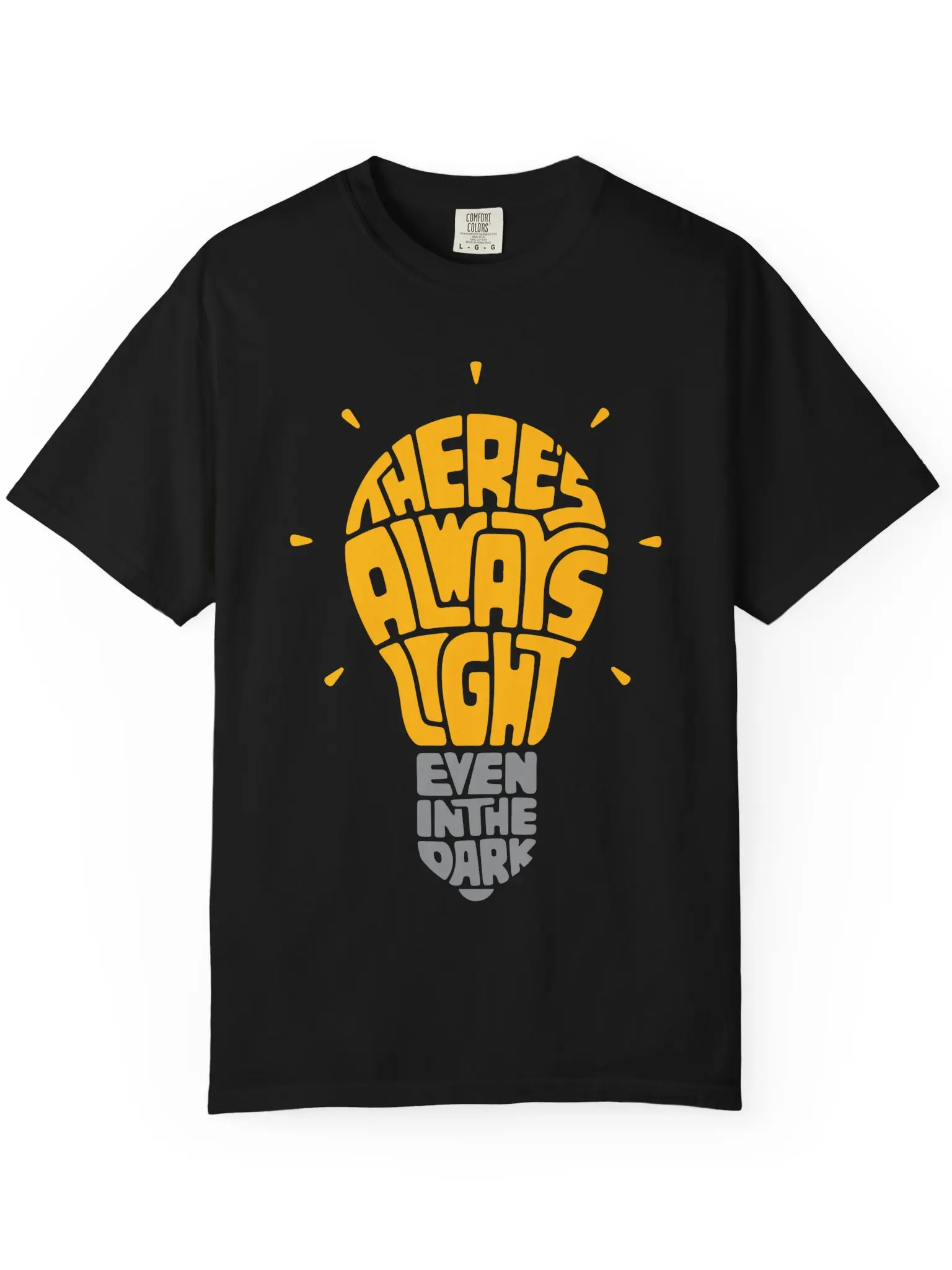 Inspirational Lightbulb Typography Graphic T-Shirt, There's Always Light Quote Tee, Motivational Mental Health Top, Unisex Casual Summer Short Sleeve Shirt for Men and Women,Men's,Grunge,belle
