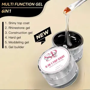 Shin Pink 5in1 Top Coat Gel Nail - Multi Function Gel with Shiny Rhinestone Construction Hard Modelling & Gel Builder