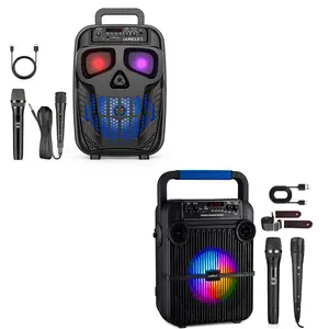 JAMELO Karaoke Machine Speaker with 2 Microphones, Rechargeable Skull Bluetooth Speaker Karaoke PA System Supports USB, Portable Karaoke System for Adults/Kids Christmas Home Party Birthday Gift